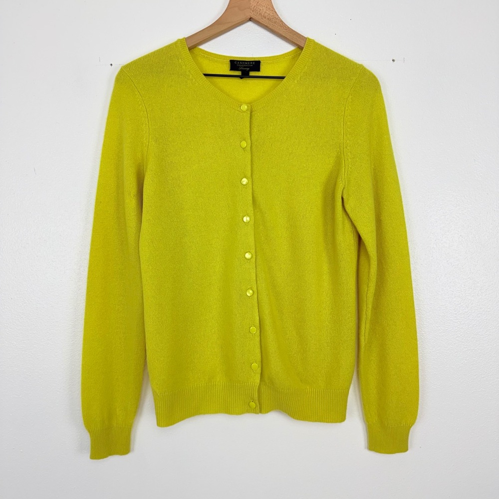 Charter Club Luxury Cashmere Cardigan Sweater Womens S‎ Bright Yellow Spring - Picture 2 of 14